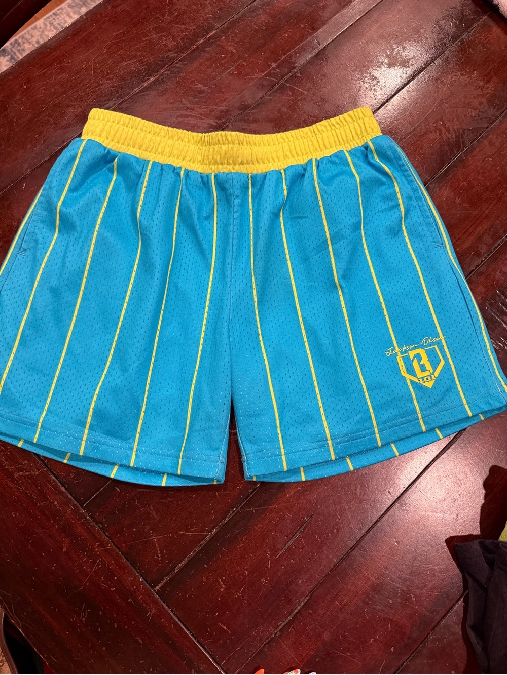 Blue and Yellow Pinstripe Kids Athletic Shorts